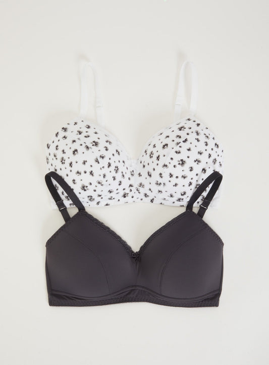 Black & Monochrome Bra 2 Pack - 32A