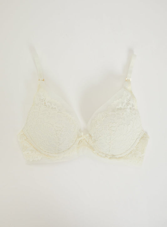 Ivory Lace Plunge Bra - 32A