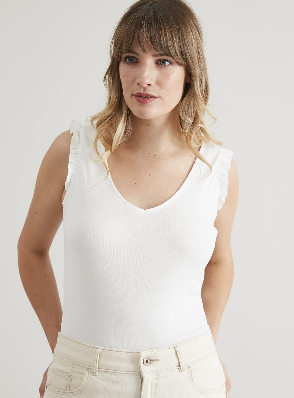 Cream Frill Trim Vest Top - 10