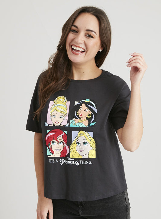 Disney Princess Charcoal Grey T-Shirt - 10