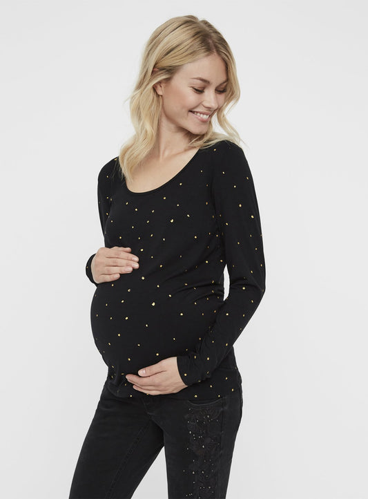 Black Jersey Dotted Maternity Top - 10