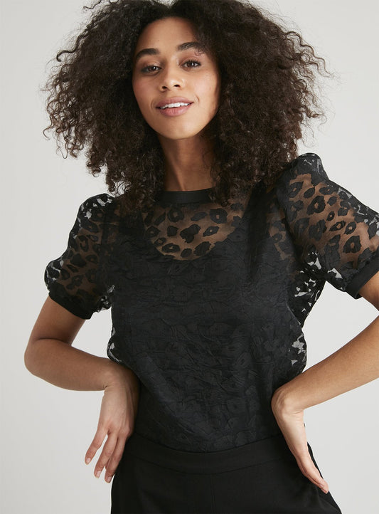 Black Leopard Print Organza Top - 10